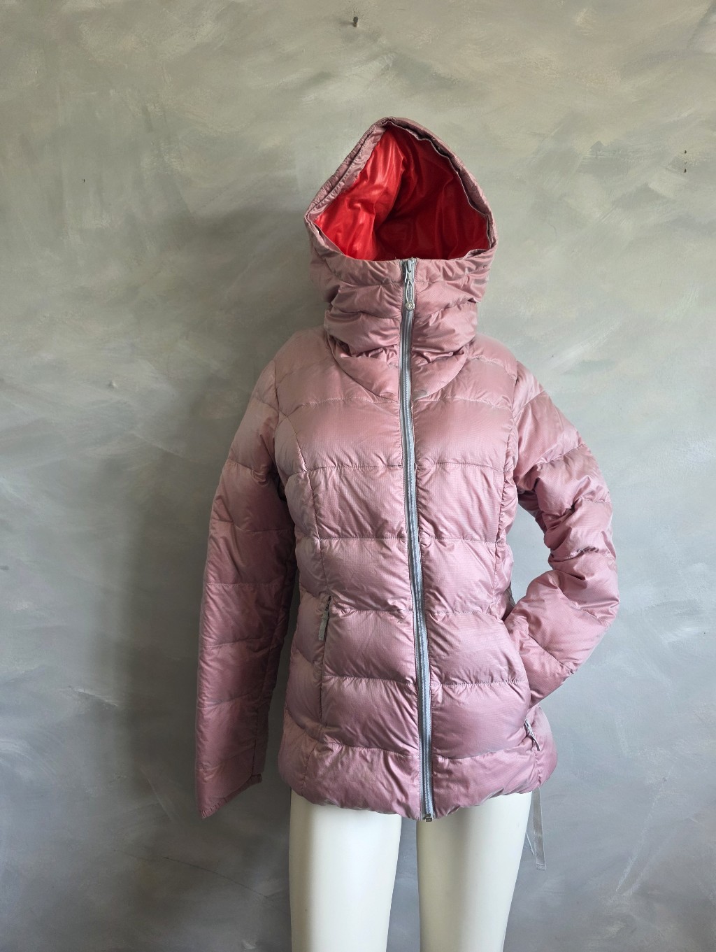 Eddie Bauer Puffer Jacket 550 Goose Down Bright Red Shell Gray Sz S Womens
